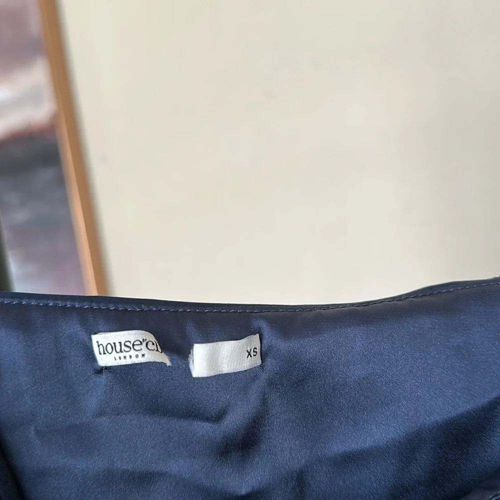 HOUSE OF CB 'Charlene' Navy‎ Satin Bias Cut Maxi Skirt NWOT Size XS